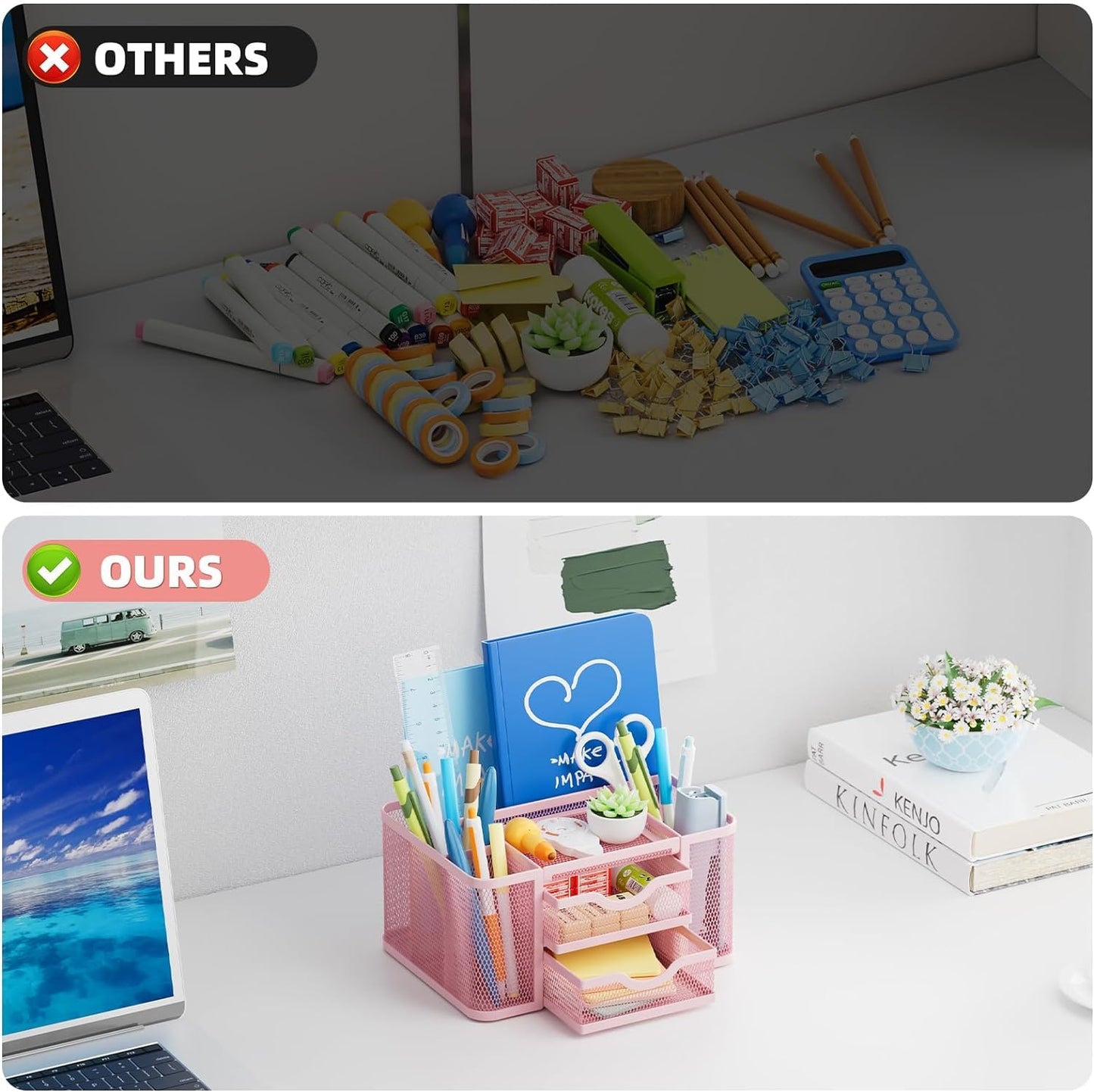 Mesh Desk Organizer Pink