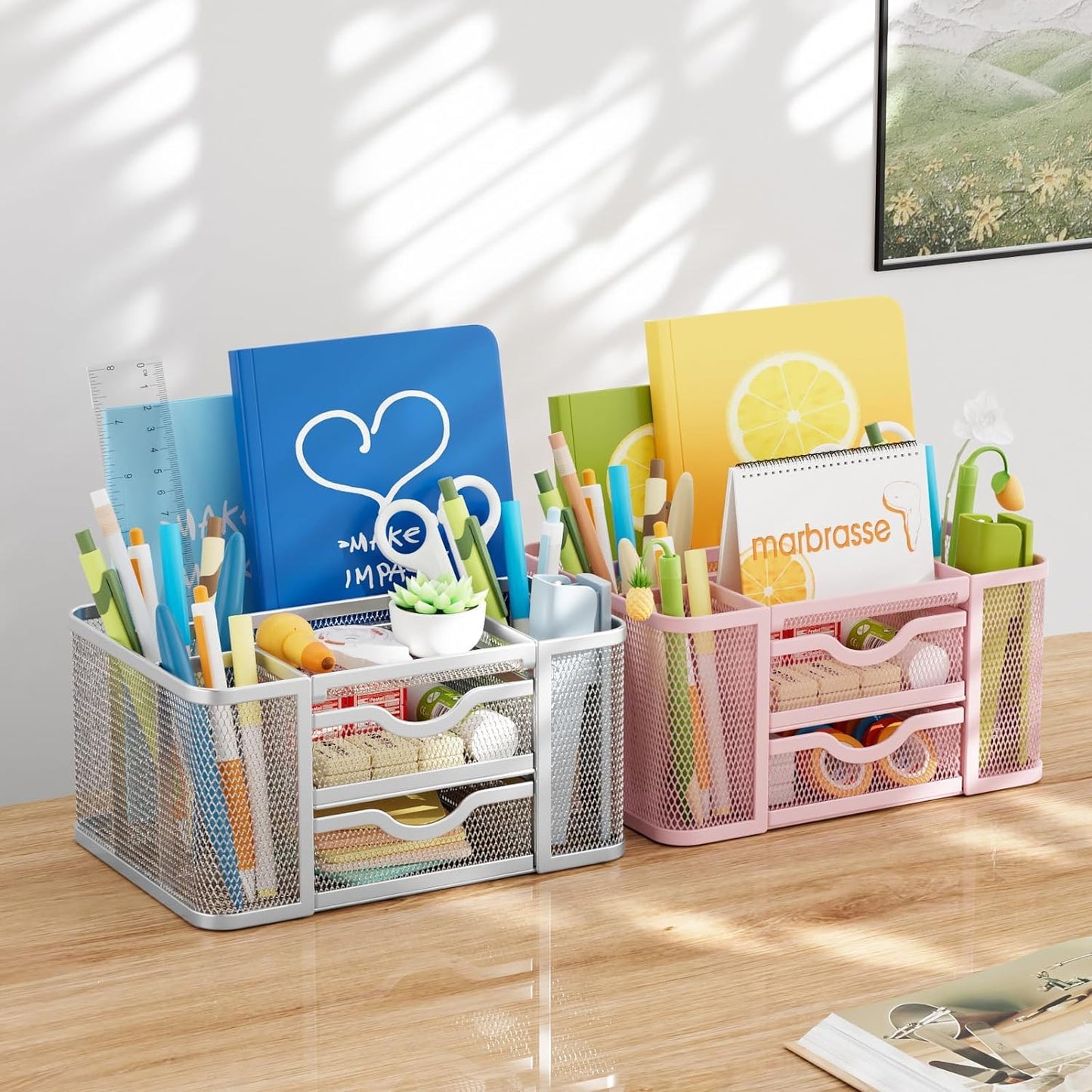 Mesh Desk Organizer Pink