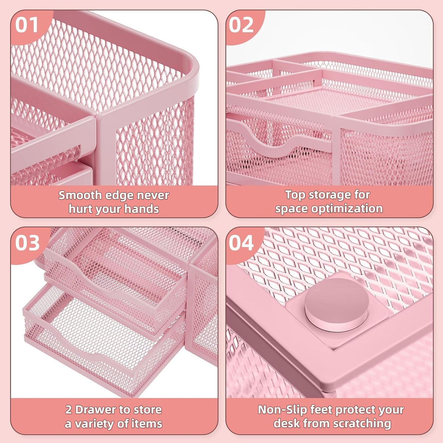 Mesh Desk Organizer Pink