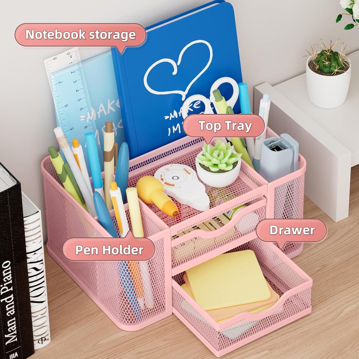 Mesh Desk Organizer Pink